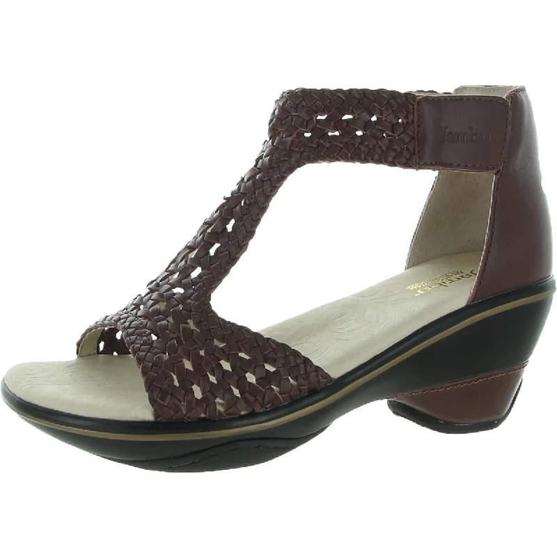 Jambu Womens Sandy Leather Woven Heel Sandals Ivy League Loafer Look 