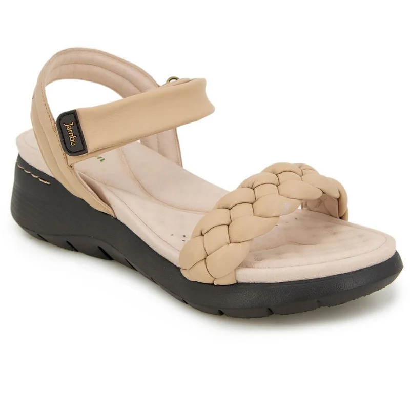 Jambu Womens Vicky Leather Braided Wedge Sandals Wingtip Oxford Design 