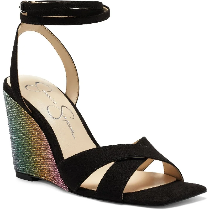 Jessica Simpson Arlisa 2 Women's Faux Suede Embellished Ankle Wrap Wedge Sandals Single - Buckle Monk Look  