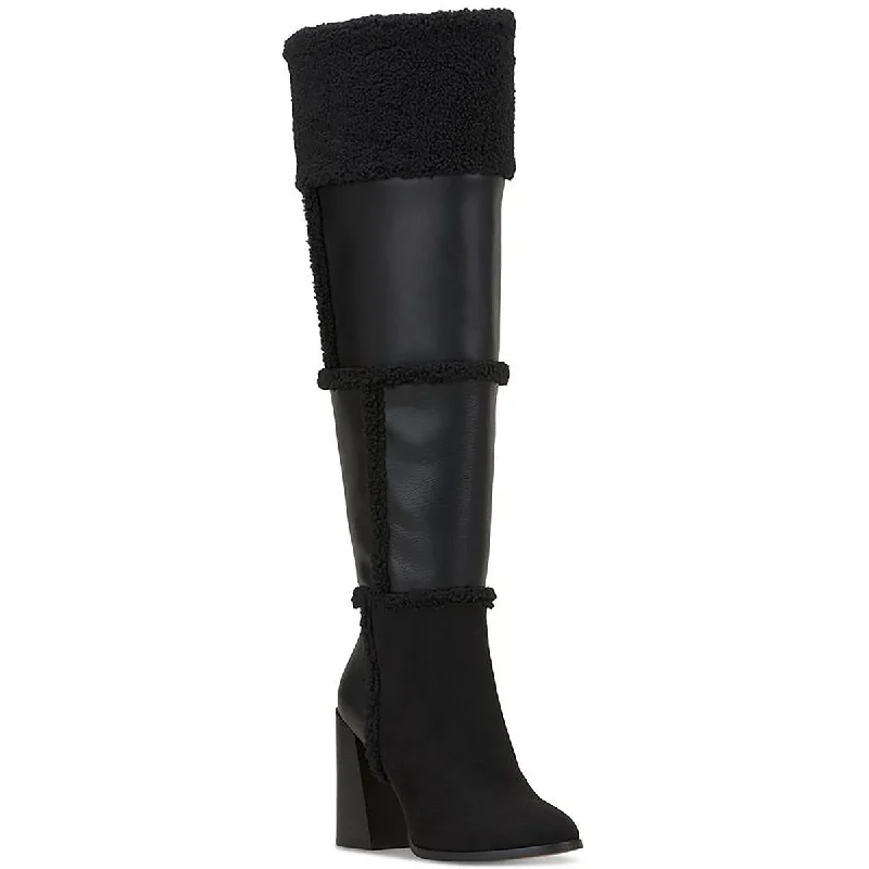 Jessica Simpson Womens Faux Suede Faux Fur Over-The-Knee Boots Rubber - Sole Plimsoll Look  