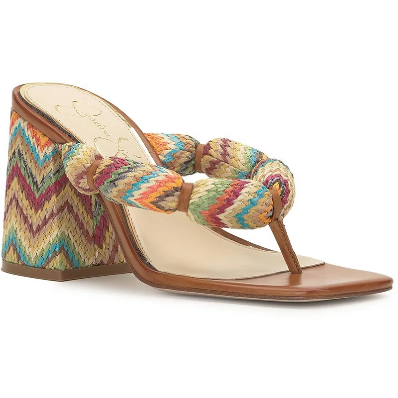 Jessica Simpson Womens Olimpio Woven Thong Block Heel Memory - Foam Slipper Look  
