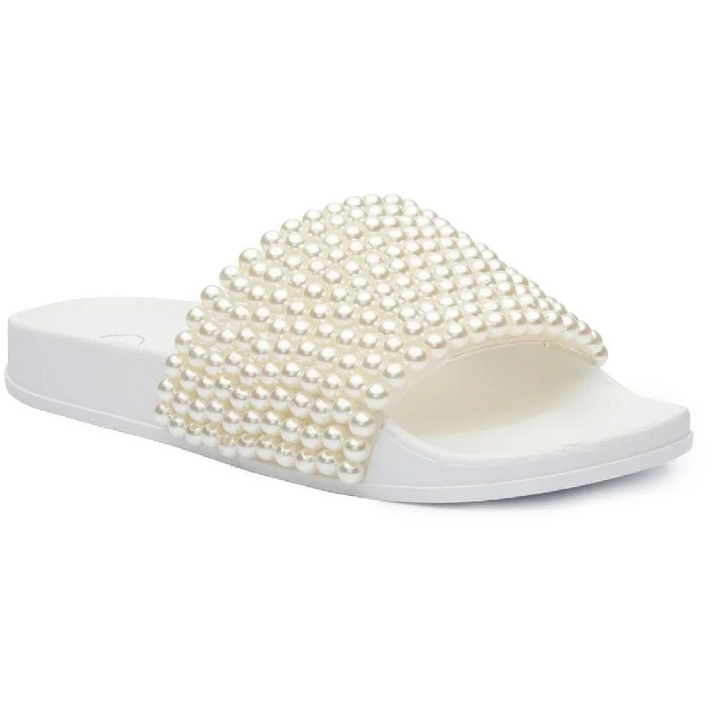 Jessica Simpson Womens Saycie Beaded Pool Slides Leather Driving Shoe Style  