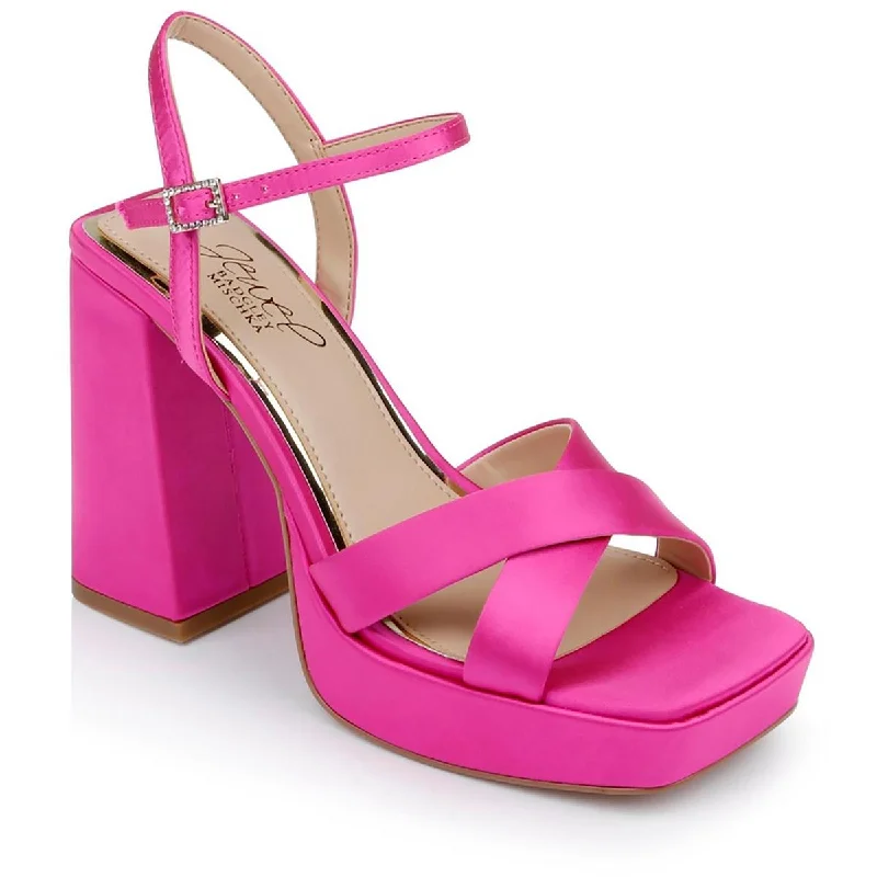 Jewel Badgley Mischka Womens RAINBOW Satin Platform Sandals Checkered Shoe Pattern Look Jewel Badgley Mischka Womens RAINBOW Satin Platform Sandals Checkered Shoe Pattern Look