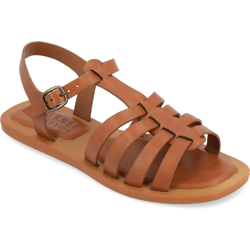 Journee Collection Womens Benicia Faux Leather Strappy Fisherman Sandals Strap - Up Sandal Resort Style  