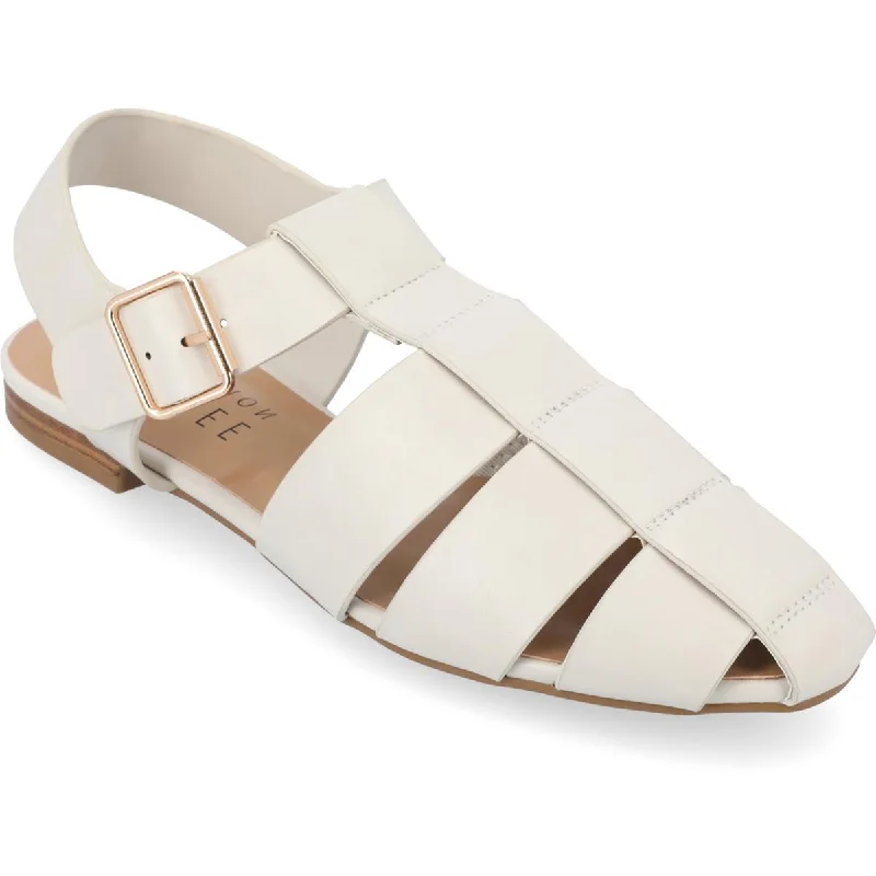 Journee Collection Womens Cailinna Faux Leather Buckle Strappy Sandals Checkered Shoe Pattern Look  