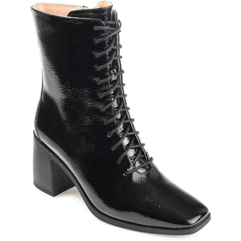 Journee Collection Womens Covva Patent Embossed Combat & Lace-up Boots Retro Basketball Sneaker Design  