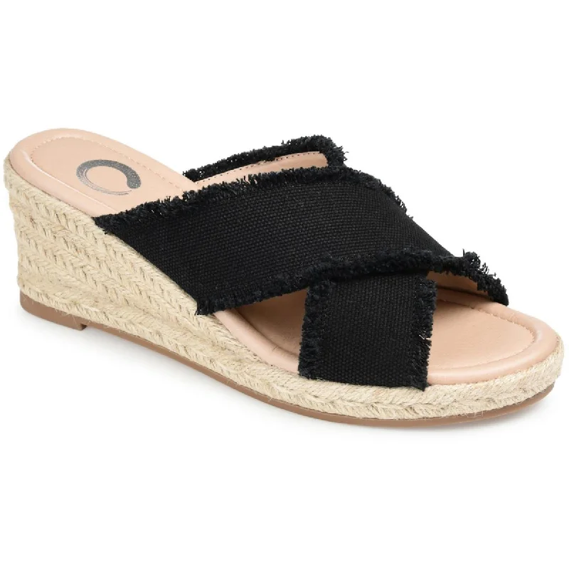 Journee Collection Womens Denim Slip-On Wedge Sandals Comfortable Derby Style  