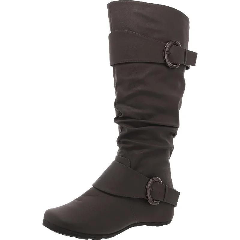 Journee Collection Womens Faux eather Buckle Knee-High Boots Waterproof Hiking Boot Design  