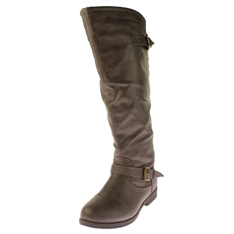 Journee Collection Womens Faux Leather Buckle Riding Boots Mod Oxford Design  