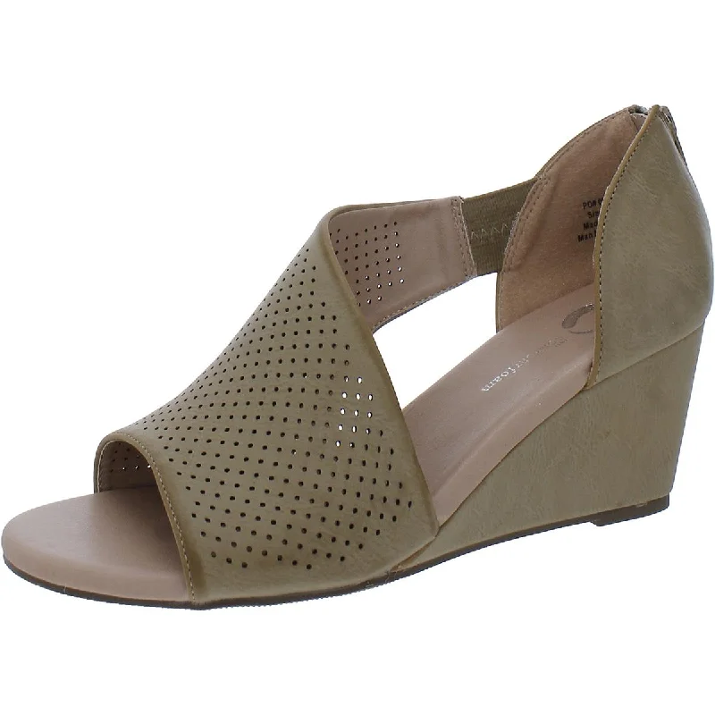 Journee Collection Womens Faux Leather Cut Out Wedge Sandals Distressed Leather Shoe Style  
