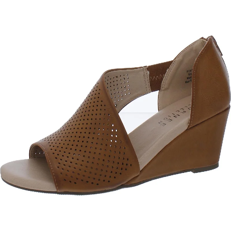 Journee Collection Womens Faux Leather Cut Out Wedge Sandals Metallic Trim Shoe Design Journee Collection Womens Faux Leather Cut Out Wedge Sandals Metallic Trim Shoe Design