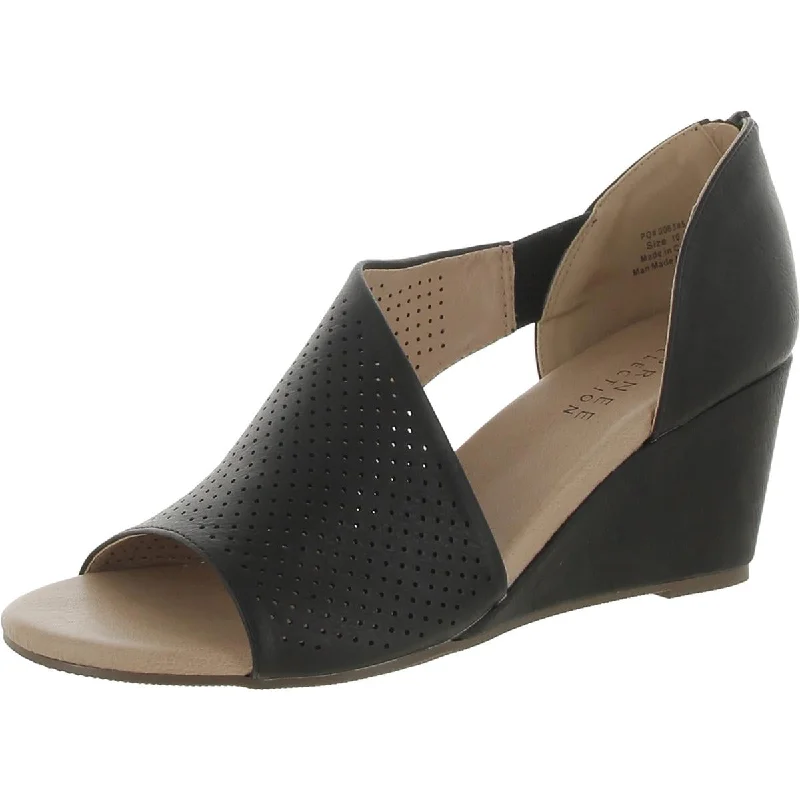 Journee Collection Womens Faux Leather D'Orsay Wedge Sandals Checkered Shoe Pattern Look Journee Collection Womens Faux Leather D'Orsay Wedge Sandals Checkered Shoe Pattern Look