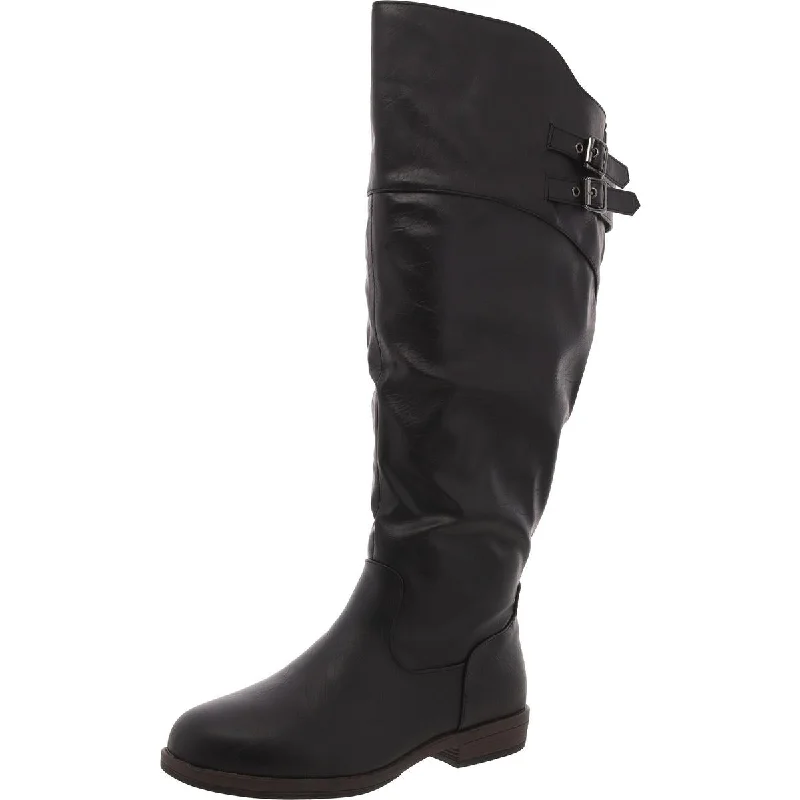 Journee Collection Womens Faux Leather Laceless Knee-High Boots Buckle -