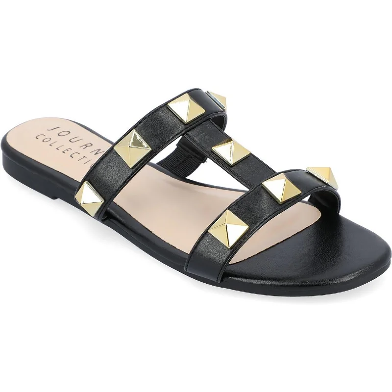 Journee Collection Womens Faux Leather Slide Sandals Business Monk Strap Style  
