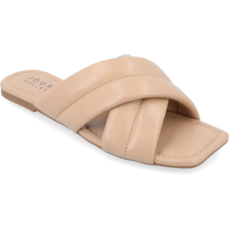 Journee Collection Womens Faux Leather Slide Sandals Single - Buckle Monk Look  