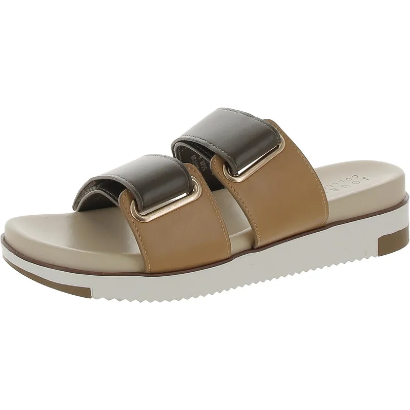 Journee Collection Womens Faux Leather Slide Sandals Open - Lacing Derby Look  