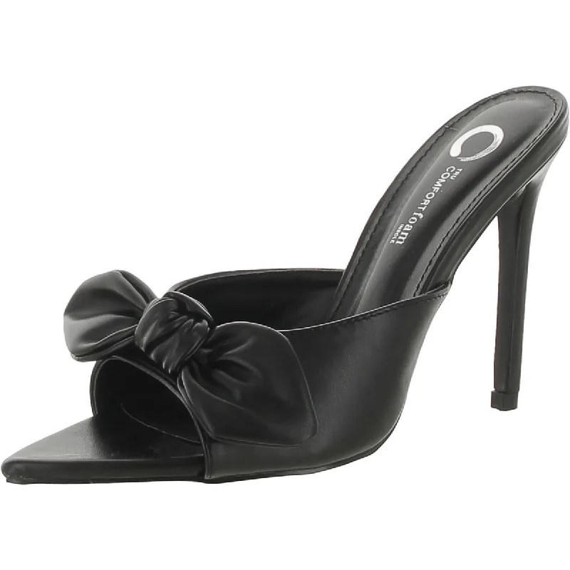 Journee Collection Womens Faux Leather Slip On Heels Memory - Foam Slipper Look  