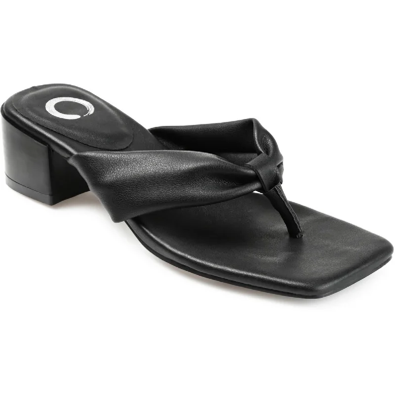 Journee Collection Womens Faux Leather Square Toe Thong Sandals Ivy League - Inspired Derby Look 