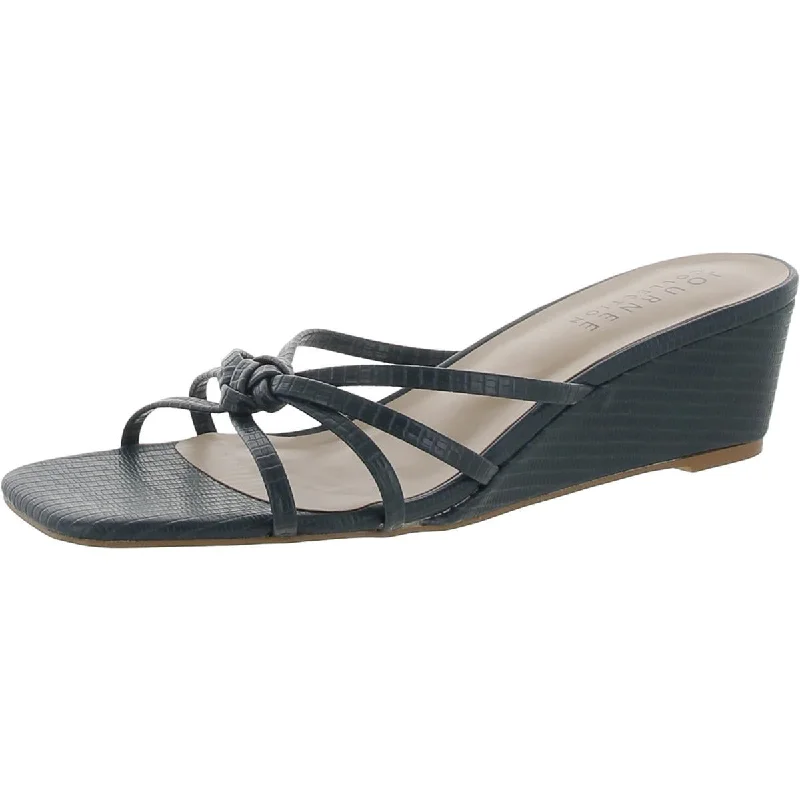 Journee Collection Womens Faux Leather Square Toe Wedge Sandals Victorian - Era Boot Style  