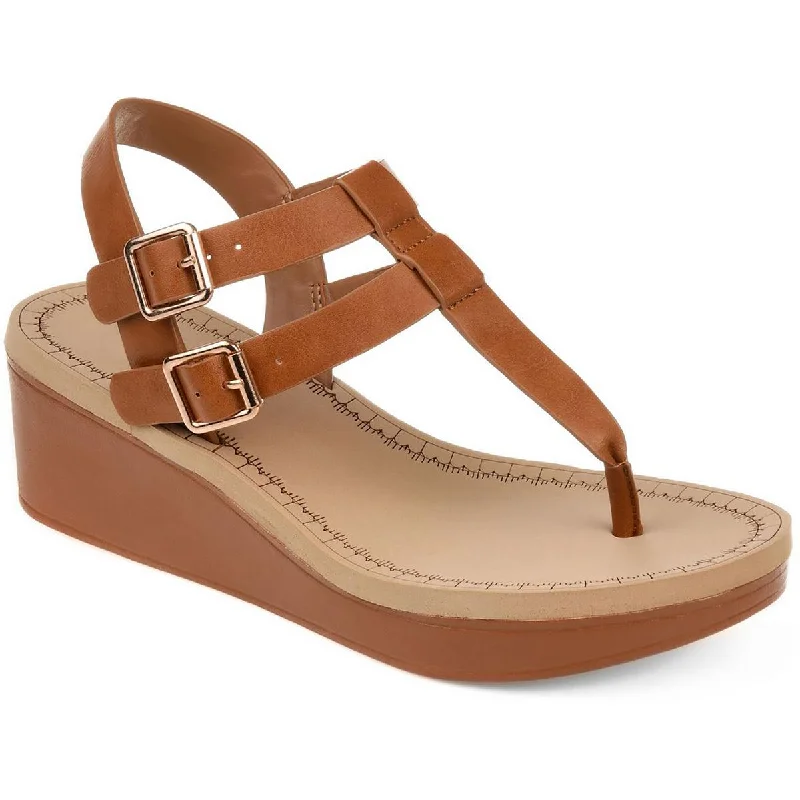 Journee Collection Womens Faux Leather Thong Wedge Sandals Casual Loafer Style          