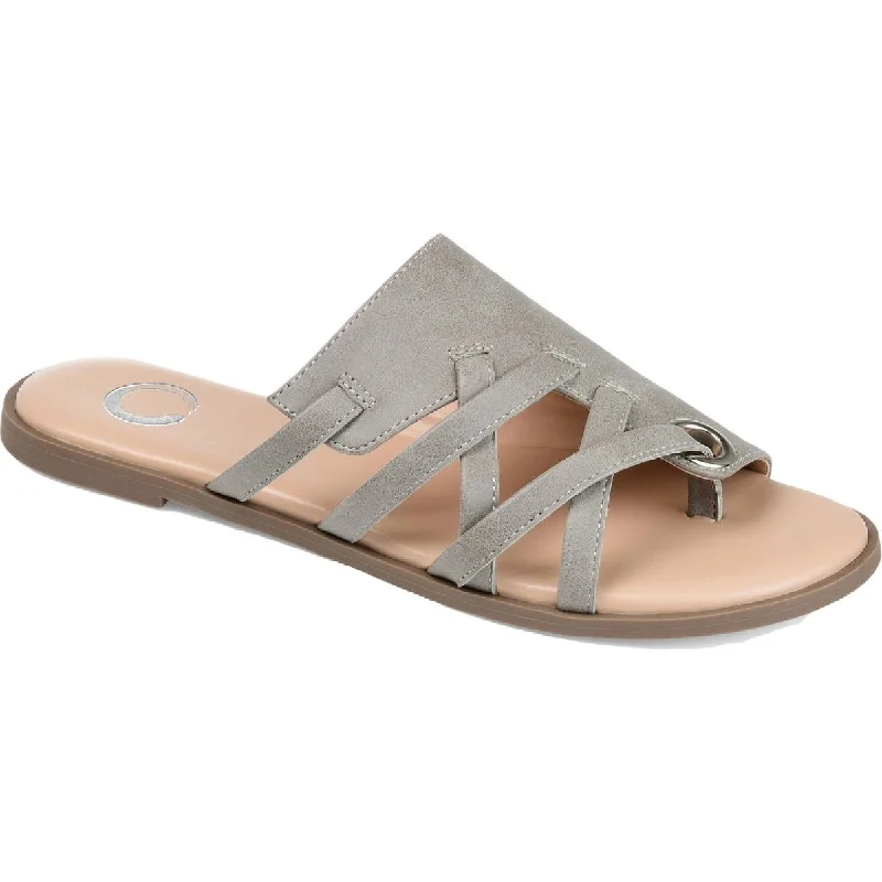 Journee Collection Womens Hasten Faux Leather Flat Sandals Hip - Hop Sneaker Style  