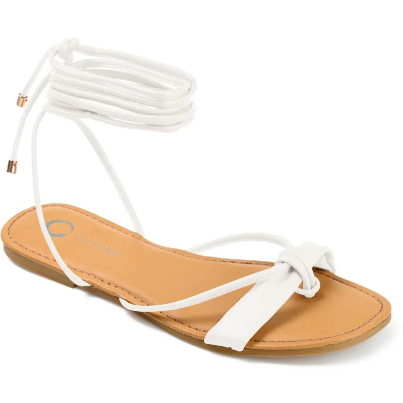 Journee Collection Womens Jiyrie Faux Leather Ankle Lace-Up Loose - Fit Slipper Style  