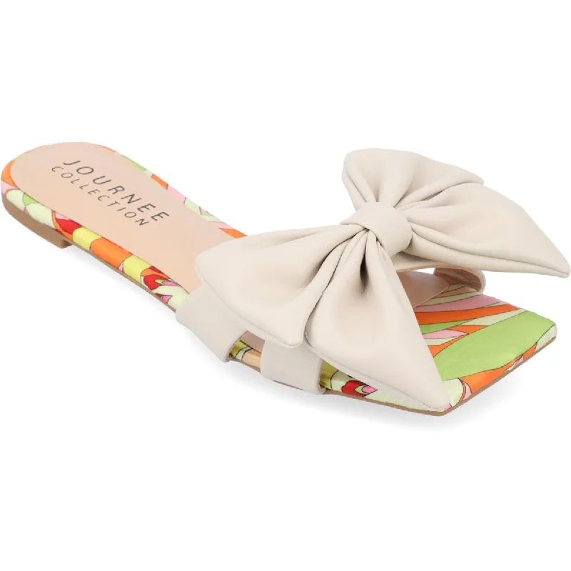 Journee Collection Womens kealla Faux leather Bow Slide Sandals Memory - Foam Slipper Look  