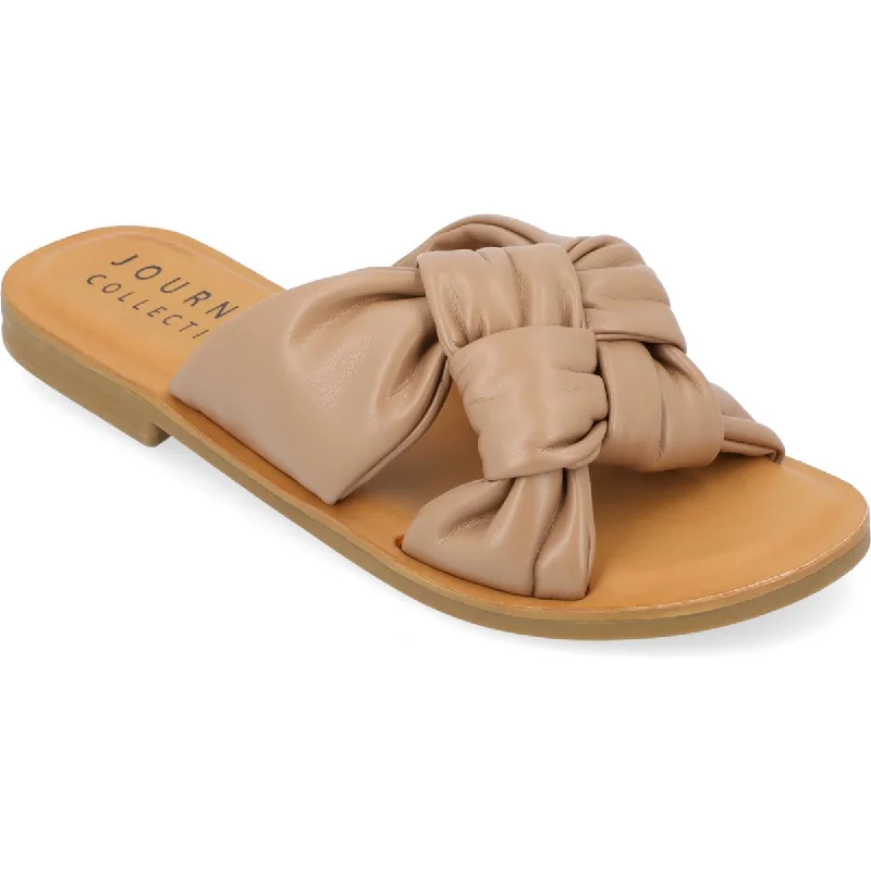 Journee Collection Womens Kianna Faux Leather Slip On Slide Sandals Leather Driving Shoe Style  
