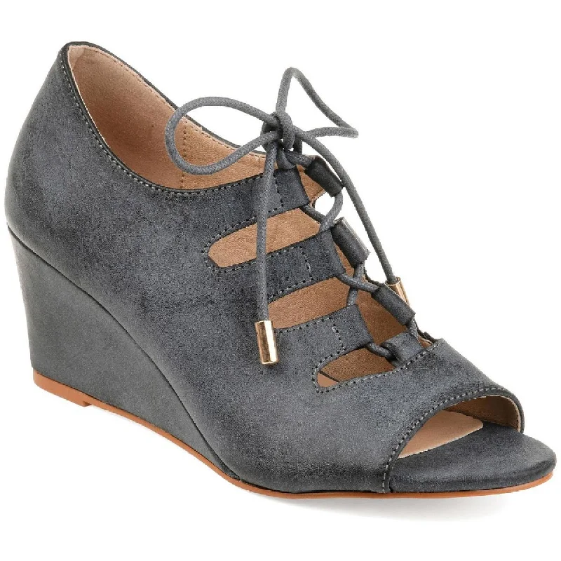Journee Collection Womens Kortlin Faux Leather Lace-Up Wedge Sandals Moccasin Soft - Sole Style  