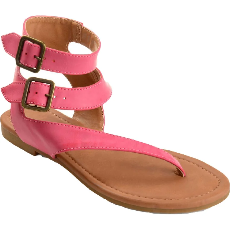 Journee Collection Womens Kyle Faux Leather Ankle Straps Flat Sandals Beaded Moccasin Design 