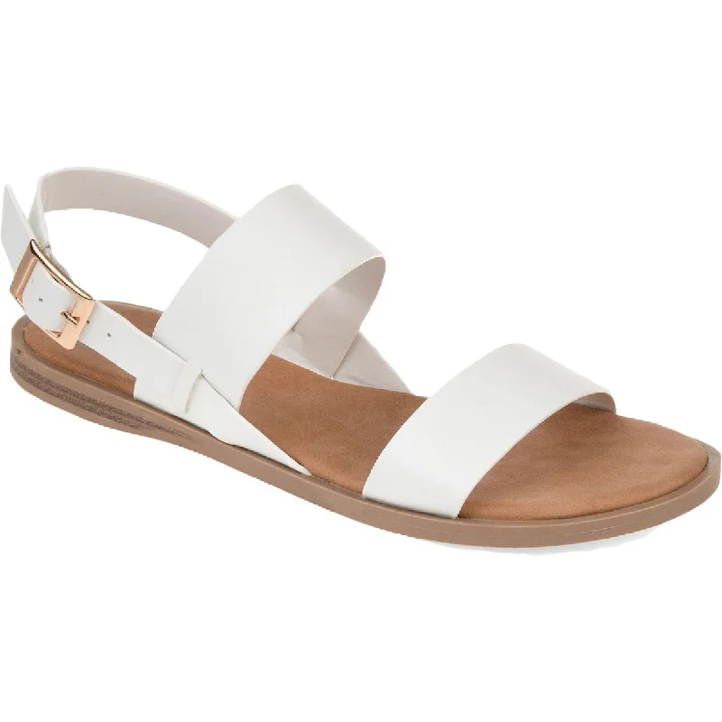 Journee Collection Womens Lavine Buckle Flat Slingback Sandals Metallic Trim Shoe Design  