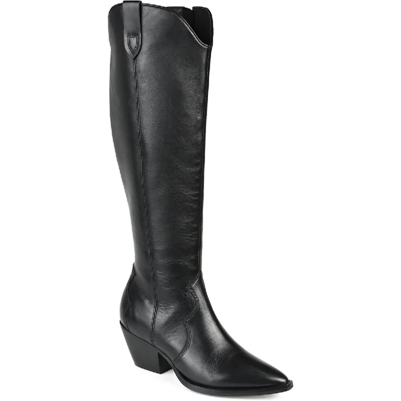 Journee Collection Womens Leather Block Heel Knee-High Boots Ankle - High Military Boot Style  
