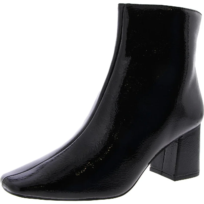 Journee Collection Womens Patent Block Heel Ankle Boots Beaded Moccasin Design 