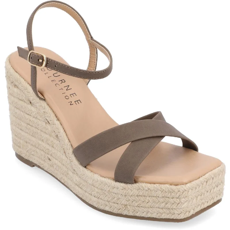 Journee Collection Womens Raniya Wedge Platform Espadrilles Zip - Up Boot Style  