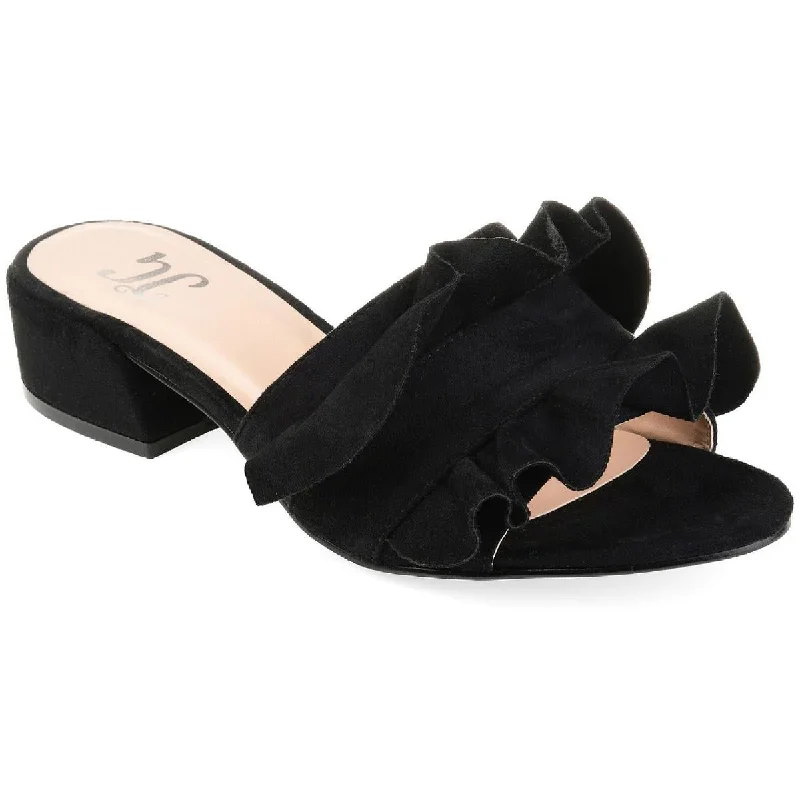 Journee Collection Womens Ruffled Slip On Heel Sandals Open - Lacing Derby Look  