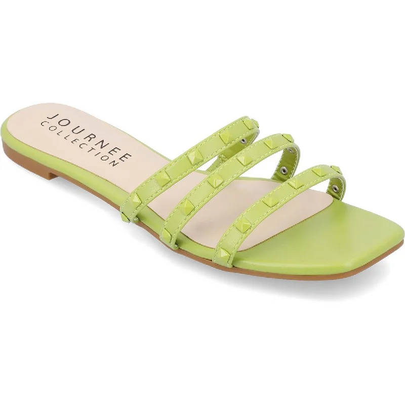 Journee Collection Womens Slip On Square Open Toe Slide Sandals Skateboarding Sneaker Style  