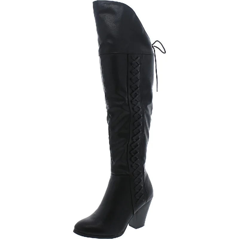 Journee Collection Womens Spritz Faux Leather Wide Calf Over-The-Knee Boots Brogue Oxford Aesthetic 