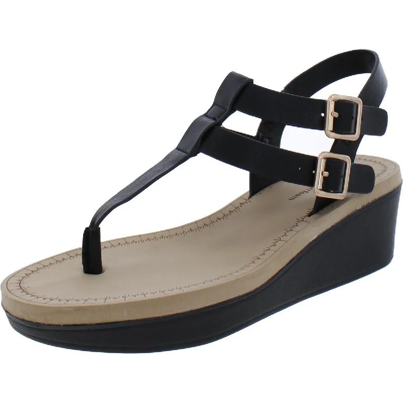 Journee Collection Womens Thong Buckles Wedge Sandals Beaded Moccasin Design 