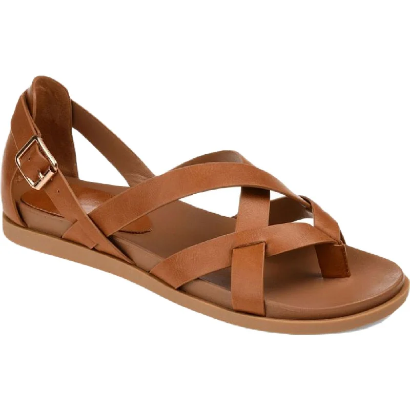 Journee Collection Womens Ziporah Faux Leather Strappy Flat Sandals Patchwork Shoe Aesthetic  