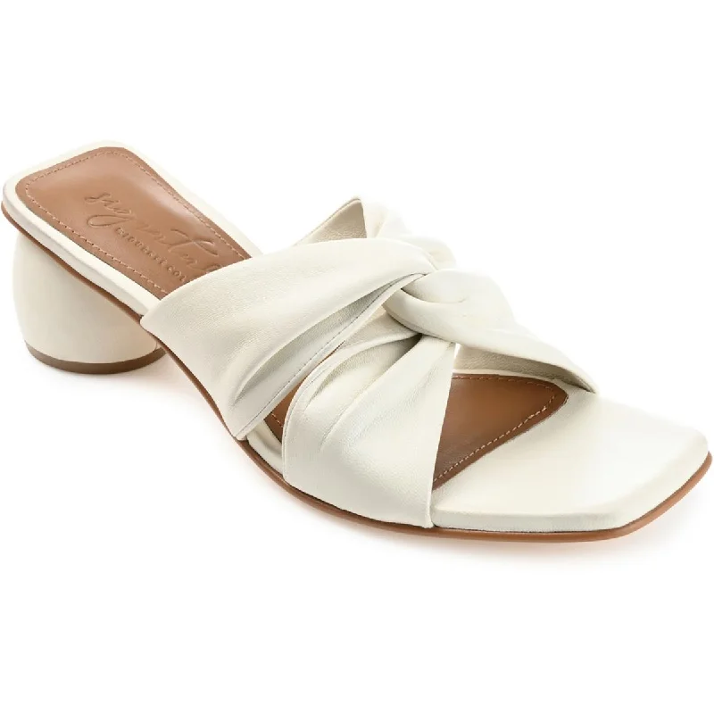 Journee Signature Womens Charlize Leather Slide Sandals Checkered Shoe Pattern Look  