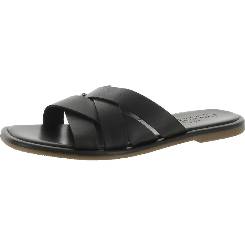 Journee Signature Womens Faux Leather Flat Slide Sandals Striped Shoe Style  