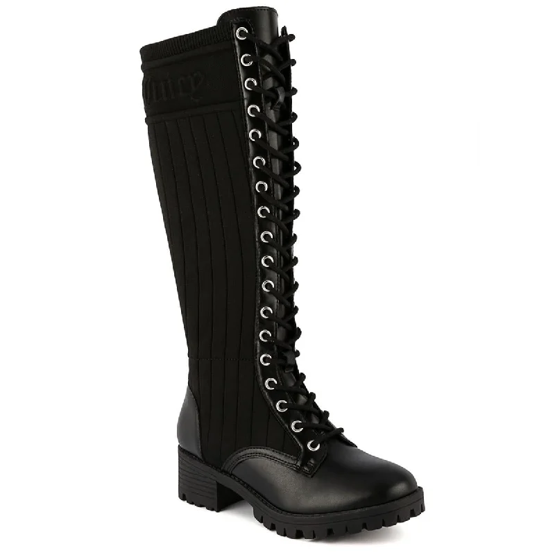 Juicy Couture Womens Oktavia Faux Leather Lace-Up Mid-Calf Boots Comfortable Derby Style  