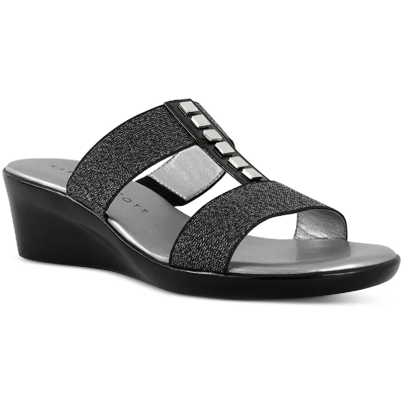 Karen Scott Womens Shirma Sparkly T-Strap Slide Sandals Retro Basketball Sneaker Design  