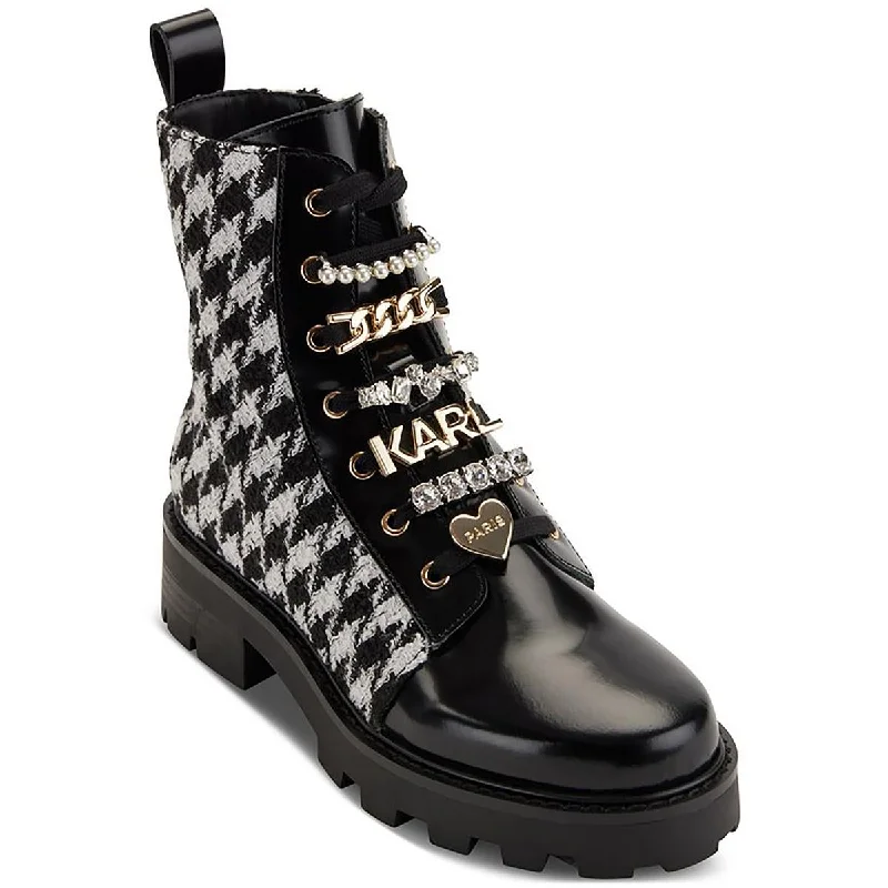 Karl Lagerfeld Paris Womens Mela Combat & Lace-Up Boots Combat - Inspired Military Boot Look  