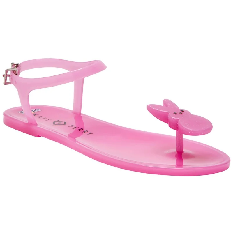 Katy Perry Womens PEEPS Snazzy Toe Adjustable Buckle Jelly Sandals Embroidered Cowboy Boot Design  