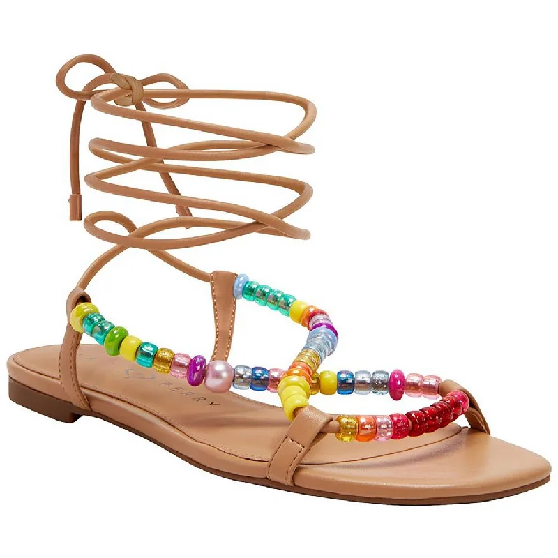 Katy Perry Womens The Halie Bead Beaded Ankle Tie Slide Sandals Leather Driving Shoe Style  