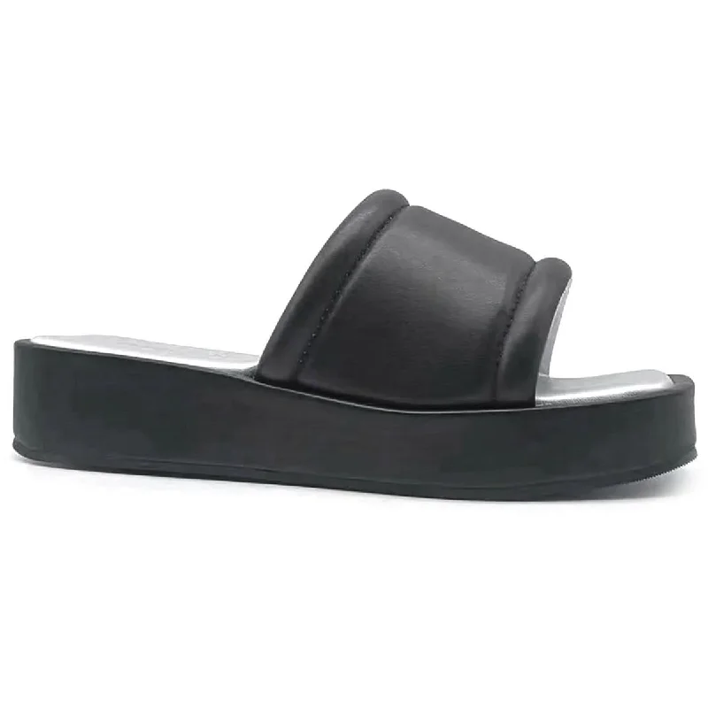 Kenneth Cole New York Womens Andreanna Faux Leather Square Toe Slide Sandals Retro Plimsoll Style  
