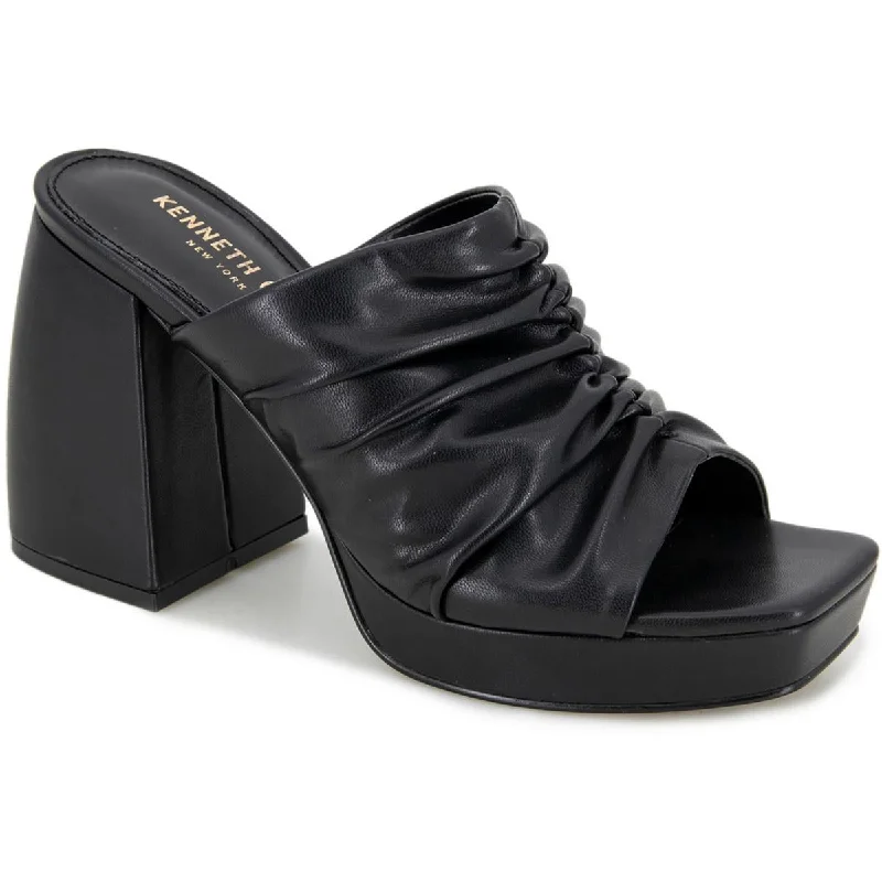 Kenneth Cole New York Womens Anika Faux Leather Peep-Toe Platform Sandals Rubber - Sole Plimsoll Look  
