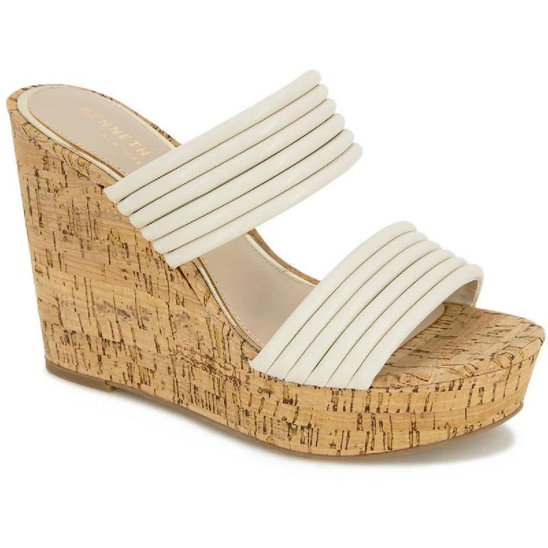 Kenneth Cole New York Womens Cailyn Faux Leather Slip On Wedge Sandals Neon - Accent Sneaker Look  
