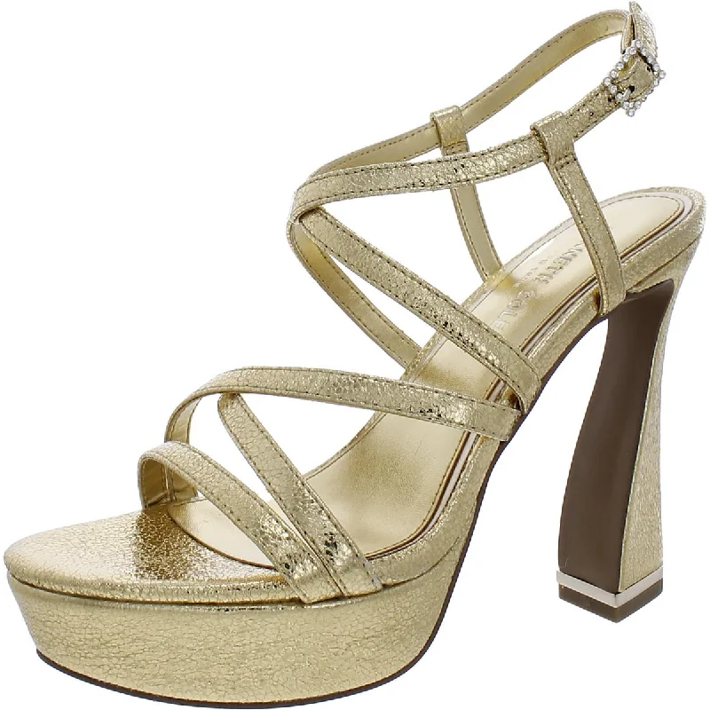 Kenneth Cole New York Womens Leather Platform Sandals Metallic Trim Shoe Design  